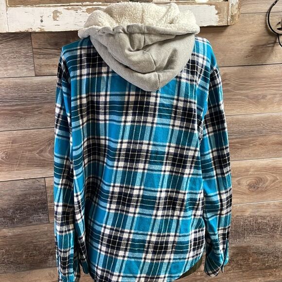 NoBo Boundaries Long Sleeve Hooded Plaid Button up Shirt XxL/2XG (19) - Picture 5 of 6